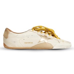 Golden Goose True-Star in White Nappa Leather With Gold Star and Beige Suede Heel Tab