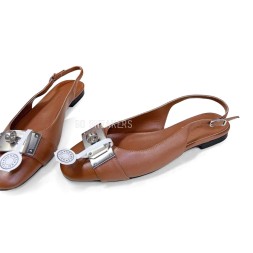 Hermes Leather Flats Brown