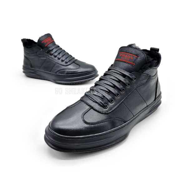 Унисекс зимние кроссовки Prada Sneakers Winter Leather Black