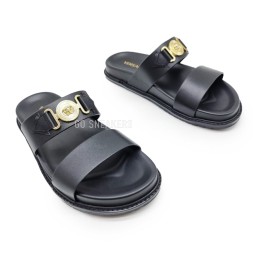 Versace Flip-flops Leather Black/Gold Logo
