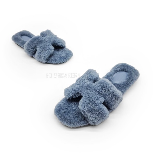Женские сандалии Hermes Flip-flops Wool Blue