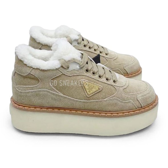 Женские зимние кроссовки на платформе Prada Platform Suede Winter Sand
